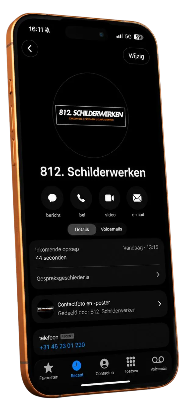 812 Schilderwerken contactkaart op iPhone